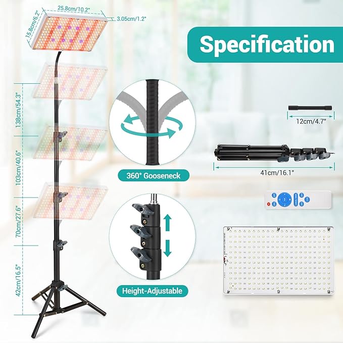 DragonLight Upgrade LED Grow Lights with Stand Full Spectrum Dimmable Grow Light with Remote Control for Greenhouse and Indoor Plant Veg and Flower Growing [Floor Stand]