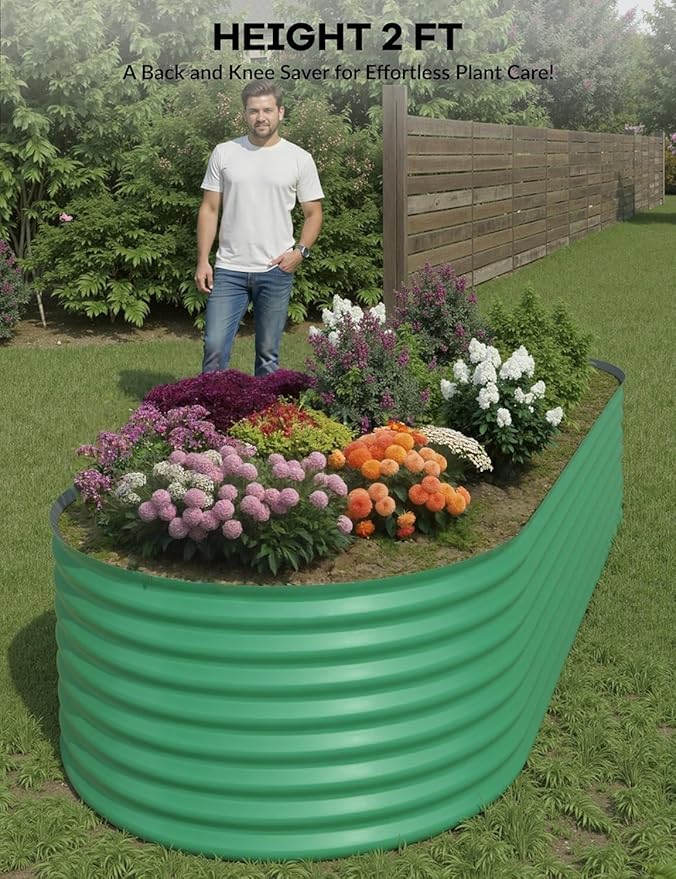 8x4x2ft Galvanized Raised Garden Bed Durable Outdoor Planter Box Spacious Raised Bed Ideal for Growing Vegetables Fruits and Flowers Easy Assembly Green