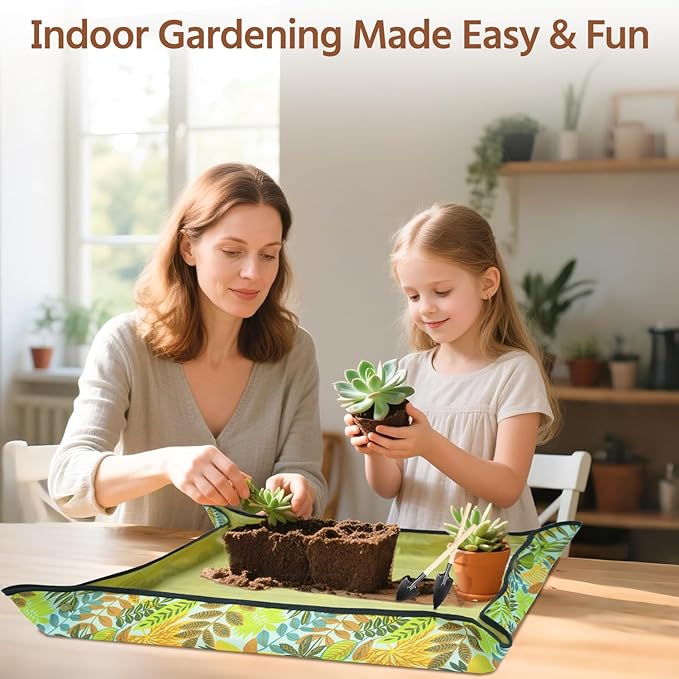 LASZOLA 45 pcs Repotting Set with Potting Mat Tiny Tools for Indoor Plants Succulents Gardening Bag Kit with Waterproof Tray and Mini Tools Ideal for Soil Replacement Seedling Transplanting Yellow
