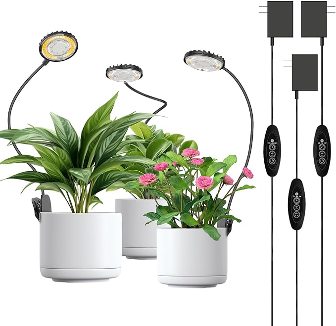 Plant Grow Lights Indoor Pot Clip On Grow Light for Indoor Growing Full Spectrum LED Plant Growing Lamp with Auto Timer 12W 4000K Plant Light for Growth with 4 Levels Dimmable Black 3 Pack