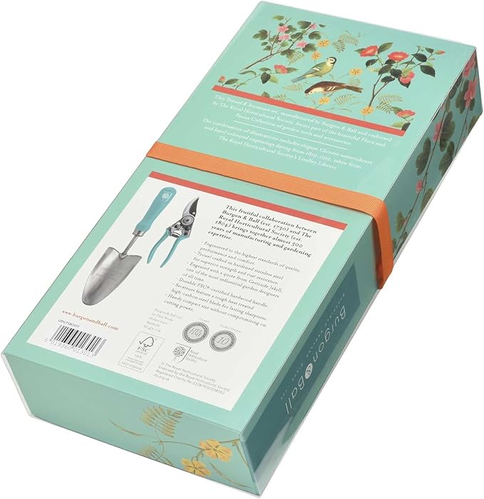 Burgon &amp Ball RHS Flora &amp Fauna Garden Trowel &amp Secateurs Set Green