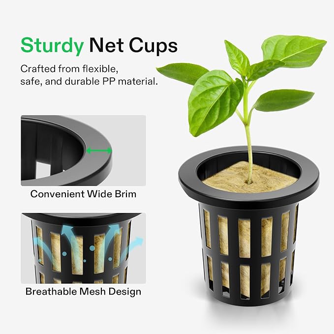 VIVOSUN 72 Rockwool Cubes &amp Net Pots Set for Hydroponics 1.2” x 1.2” x 1.6” Cubes 72 Plugs &amp 72 2” Net Cups for Hydroponic Growing Seed-Starting Cloning Tower Gardens
