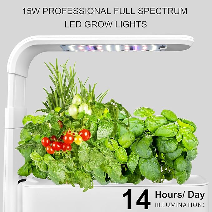 Hydroponics Growing System Indoor Herb Garden with 3 Kinds of Led Grow Light 10h Timer 3 Holes 3 Inch Adjustable Light Stand Transparent Water Level Smart Garden Hydroponic Indoor Black