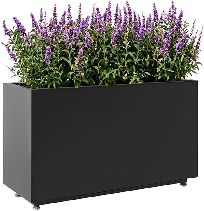 16-Inch Tall Metal Planter Raised Garden Bed 26Wx10Dx16H Planter Box for Plants Vegetables &amp Vines Features Drainage Holes &amp Adjustable Feet Easy Assembly Black