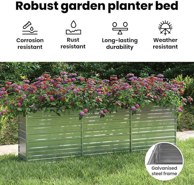 vidaXL Galvanized Steel Raised Bed - Large Durable Outdoor Garden and Patio Planter - Suitable for DIY Gardening Plants Vegetables Herbs and Flowers - Easy Assembly