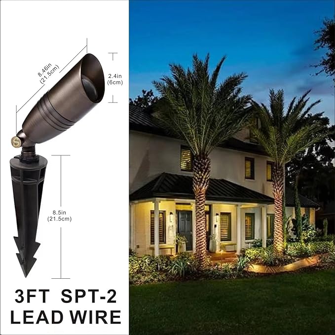 12V Low Voltage Landscape Spotlights Outdoor Solid Brass Directional Uplights Ground Stake Spot Up Landscape Lighting Fixture for Garden Patio(6 Pack Without Bulb)