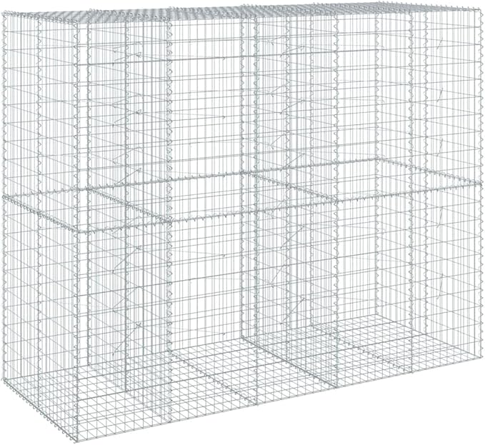 Gabion Basket with Cover 98.4 x 39.4 x 78.7 Galvanized Iron Metal Garden Bed Outdoor Raised Planter for Landscaping and Garden Use