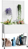 Metal Planter Box Multi-Functional &amp Easy to Assemble 67 H x 35 W Raised Garden Bed for Climbing Plants Elevated Standing Garden Planter with Drainage Holes for Outdoor Patio White