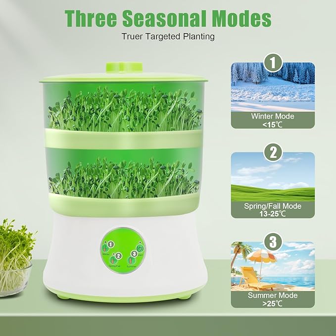 Bean Sprouts Machine2 Layers Automatic Sprouts Growing kit w/3 Seasonal Modes Also for SoybeanMung BeanRed BeanRadish