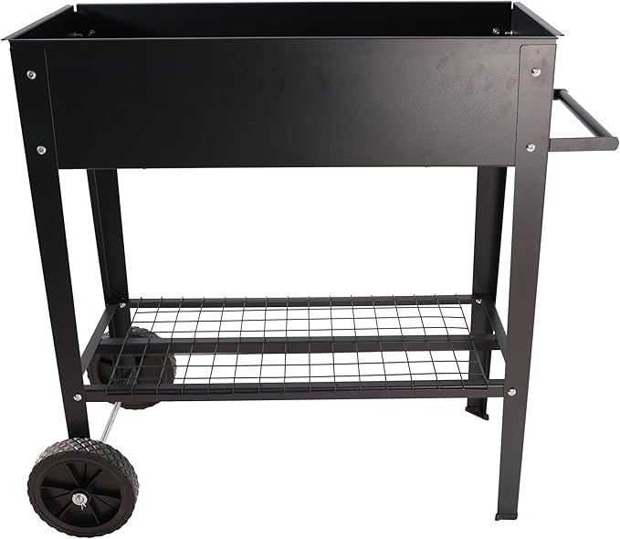 Mobile Metal Raised Garden Bed Cart with Legs Elevated Tall Planter Box with Wheels for Outdoor Indoors House Patio Backyard Vegetables Tomato DIY Herb Grow (Black)