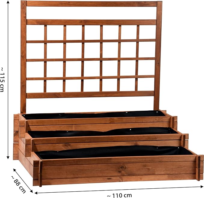 raised bed three-level Peru wooden with climbing trellis: planter box cold frame construction kit for vegetables brown 110x88x115 cm 58185FSC