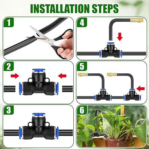 147ft Drip Irrigation Kit 5/16 Tube Automatic Watering System with 45pcs 360° Adjustable Brass Nozzles Water Saving DIY for Garden Lawn Yard Greenhouse Plants