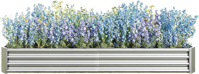 Raised Garden BedRaised Beds for Gardening Outdoor for Vegetables Flowers Ground Planter BoxGalvanized Raised Garden Beds. (Silver with 8x4x1ft)