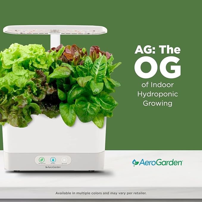 AeroGarden Harvest Indoor Garden Hydroponic System with LED Grow Light and Herb Kit Holds up to 6 Pods White