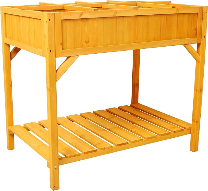 Raised Garden Bed with Legs Wooden Elevated Planter Box with 8 Grids Divider Protective Liner Standing Garden Planter Bed for Vegetables Flowers Herbs on Deck Patio Backyard