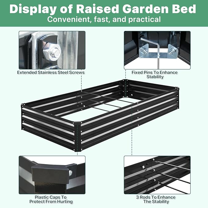 2 Pack 6×3×1ft Galvanized Metal Raised Garden Bed Metal Planter Kit Box Outdoor for Deep-Rooted Vegetables Flowers Green and Herbs