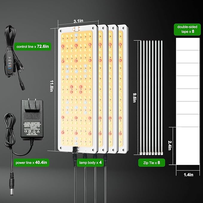 LED Grow Lights for Shelves 4pack Grow Lights for Indoor Plants616LEDs Full Spectrum Grow Light for Under Cabinet Plant Grow Lamp with 3/9/12H Timer10 Dimmable Levels for Plant Growing