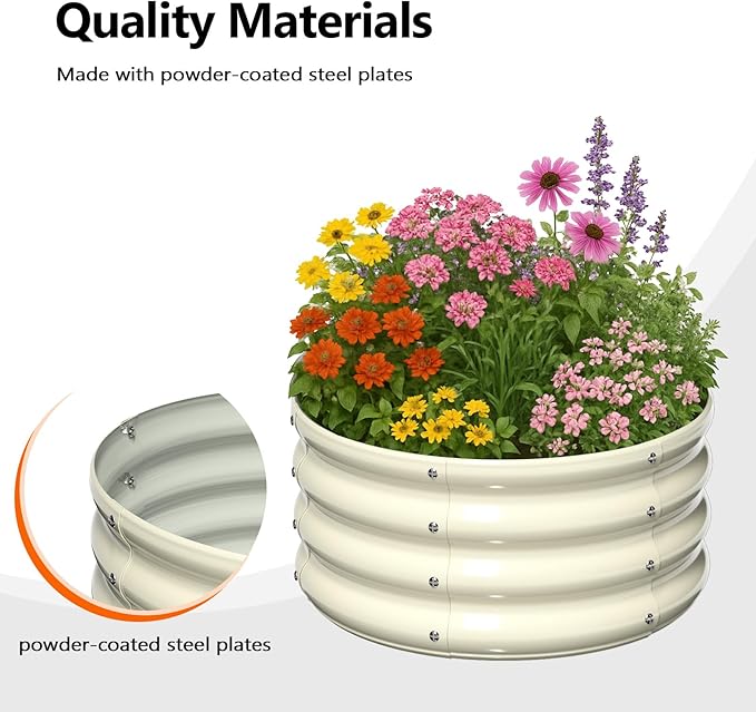 VINGLI 2 PCS Galvanized Raised Garden Beds Outdoor 2x2x1ft Round Raised Planter Boxes Outdoor Metal Raised Garden Bed for Vegetables (White)