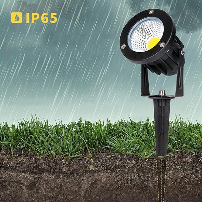 Kiven IP65 Waterproof LED Landscape Clamp Light Black Decorative Spotlight Lamp with Plug-in Cord and Timer for Indoor Outdoor Yard Garden Step Statue LED Lawn Light (5W Cool White)