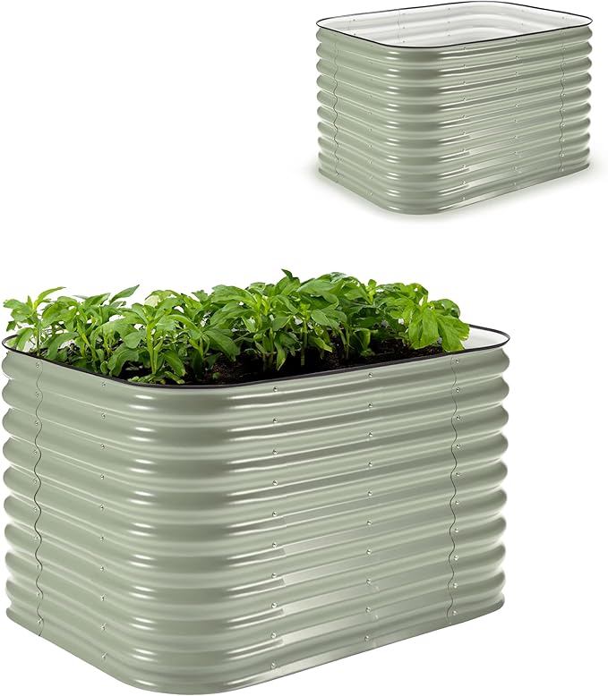 Epic Gardening 6-in-1 Modular Galvanized Raised Garden Bed Kit 29 Tall Metal Planter Box Durable Aluzinc Steel Raised Garden Bed Outdoor for Vegetables Herbs Flowers &amp Fruits - Small Mist Gre