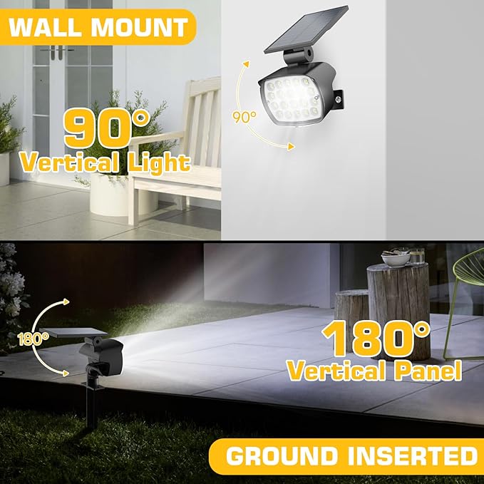 Kaxiida Solar Spot Lights Outdoor Waterproof - 2026 Upgrade 3 Level Ultra Bright Spot Lights Uplights LED Landscape Spotlight for Tree Pathway Wall Adjustable Solar Panel Auto On/Off