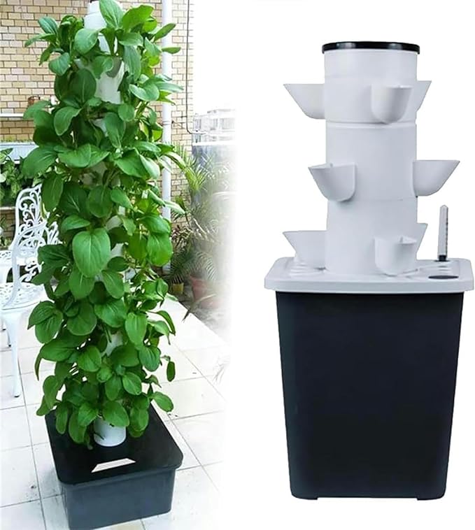 Hydroponics Tower Garden Hydroponic Culture System A Plain Cultivation Kit for Herbs Fruits and Vegetables with Moisturizing Pump Adapter Network Pots