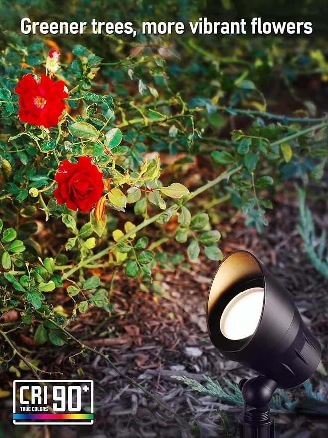 LEONLITE LED Outdoor Landscape Spotlight Bundle 100ft 16/2 Cable 12-Pack 5W 12V Low Voltage Adjustable Pathway Lights 3000K Warm White &amp 1-Pack 100ft 16/2 Low Voltage Landscape Lighting Cable B