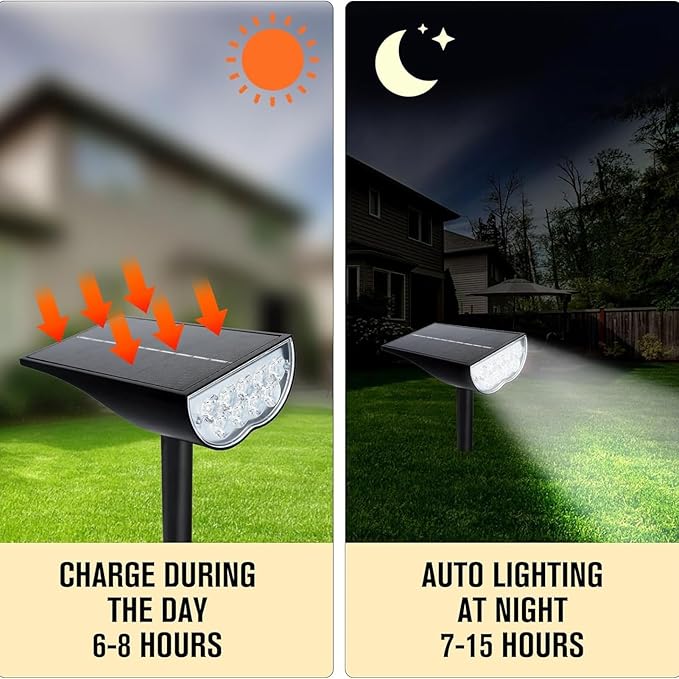 Solar Spot Lights Outdoor - Landscape Lights IP65 Waterproof Single Crystal Solar Landscape Spotlight6500K Adjustable Outdoor LightingSuitable For GardenCourtyardsLanesand Walkways(Warm whi