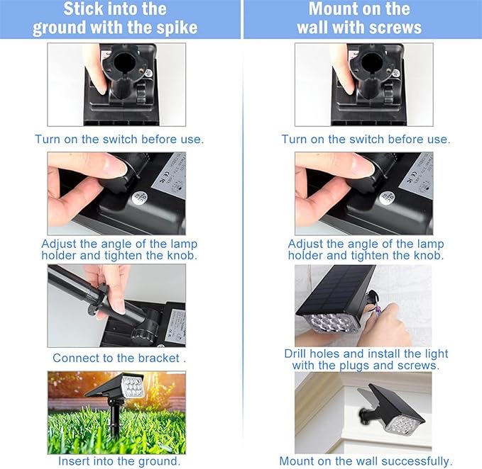 LightOutdoor 2PACK Outdoor 3000K/6000k/RGB/GREEN Solar Garden Light IP65 Solar Spotlight for Landscape Path Solar Wall Light