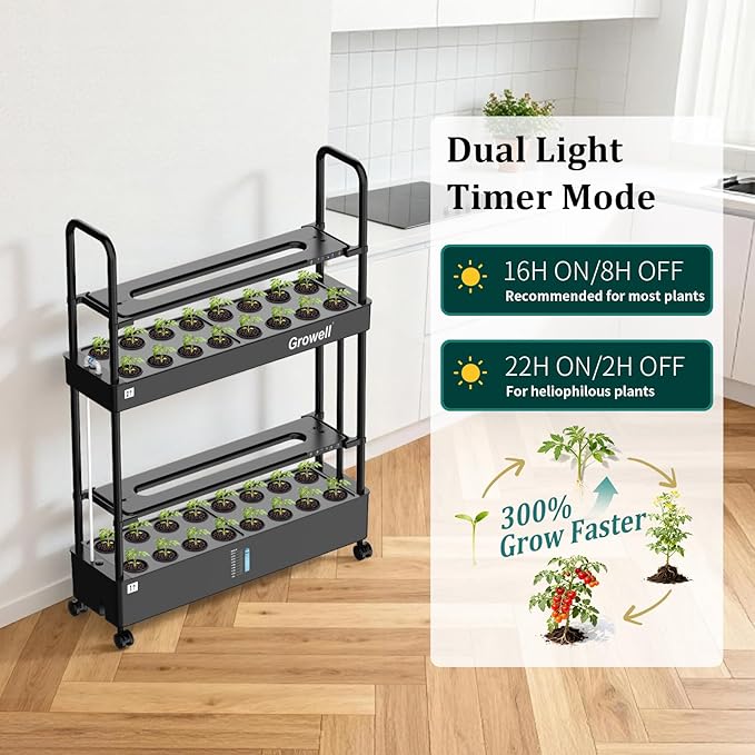 Large Basket Hydroponics Growing System Kit 32 Pods Vertical Hydroponic Garden with 2 Grow Light Modes Auto Circulating Water System 32L Indoor Gardening System for Herb Vegetable Fruit