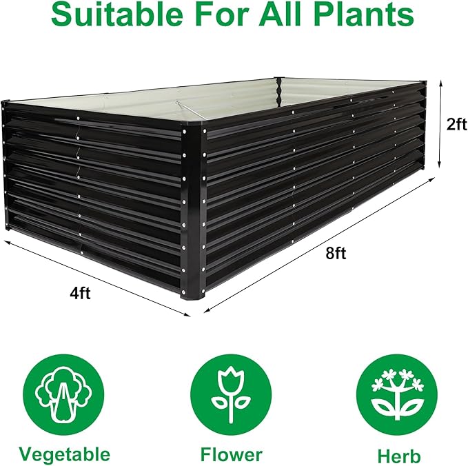 JERIA 8×4×2ft Galvanized RaisedOutdoor Metal Raised Garden Bed Rectangular Deep Root Planter Box for Vegetables Flowers Herbs