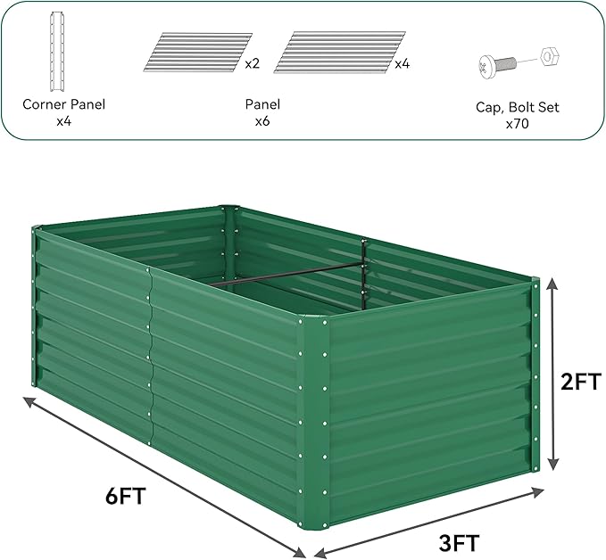 YITAHOME 6x3x2ft Outdoor Raised Garden Bed Kit Large Metal Patio Planter Box with Gloves Support Rod for Plants Vegetables Flowers Green