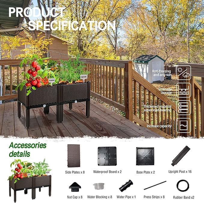 Generic 2Pcs Raised Garden Bed with Legs Elevated Plastic Planter Box for Outdoor Plants Flowers Vegetables and Herbs