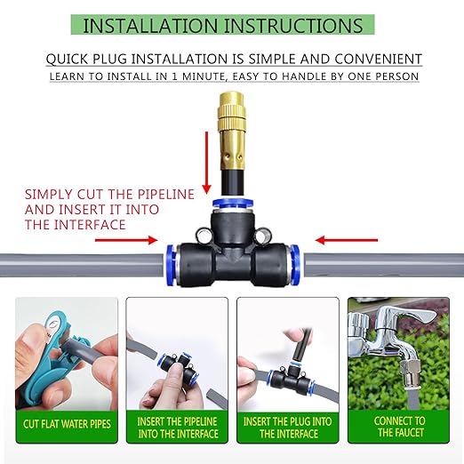 Drip Irrigation System KitReplaceable 360-Degree Bent Dropper with New Fast ConnectorAtomized Copper Nozzle Watering System for Garden PlantsLawn Garden Watering System