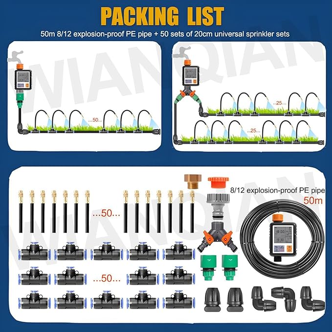 360° Bendable Drip Irrigation Kit Bendable Drip Garden Watering System Automatic Irrigation Equipment Set High Pressure Resistance Smart Timer For Greenhouse Flower Beds Lawn 50m+controller
