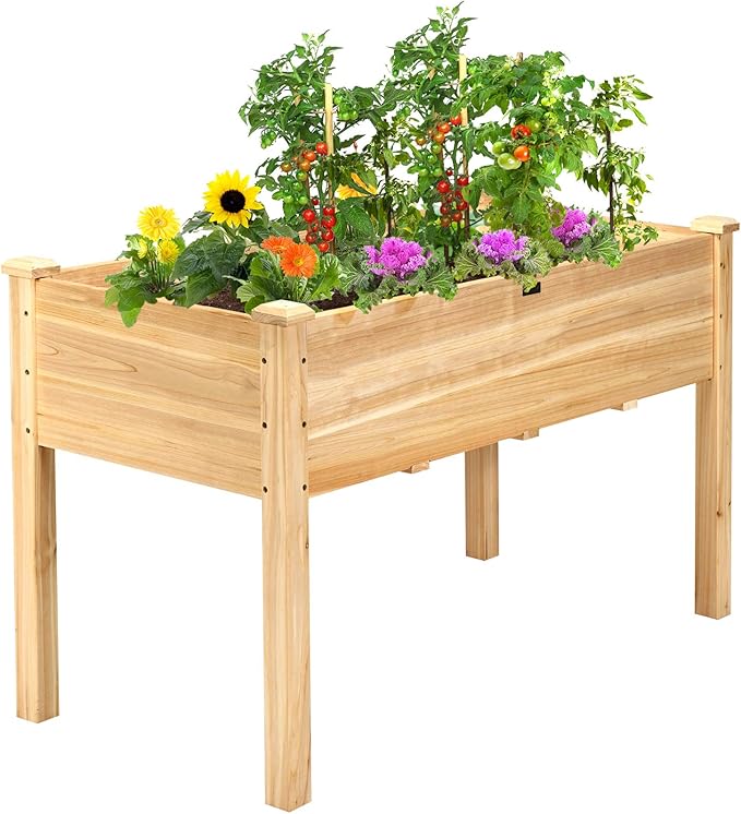 Giantex Raised Garden Bed Kit Elevated Planter Box for Vegetables Fruits Herb Grow Heavy Duty Natural Cedar Wood Frame Gardening Planting Bed for Deck Patio Yard 49.5X23.5X30.0
