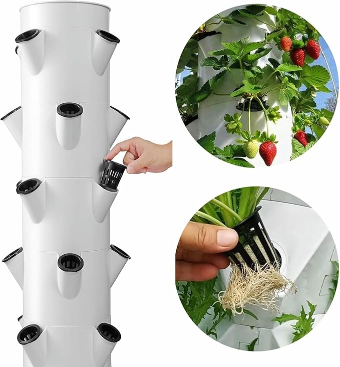 Hydroponic Tower Garden Hydroponic Growing System Vertical Tower with Movable Water Tank for Indoor Herbs Fruits and Vegetables Gardening Lover -*
