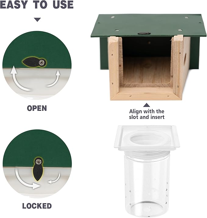 Carpenter Bee Trap for Outside - Green Pentroof Shed Style Nature Hanging Wood Carpenter Bee Traps Outdoor - Best Bee Trap - Insect Traps with Removable Vault (4 Pack)