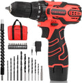 COMOWARE Cordless Drill Set 12V Power Drill 1 Battery 3/8 Keyless Chuck0-450 &amp 0-1500 RPM 10pcs Screwdriver Bits Red