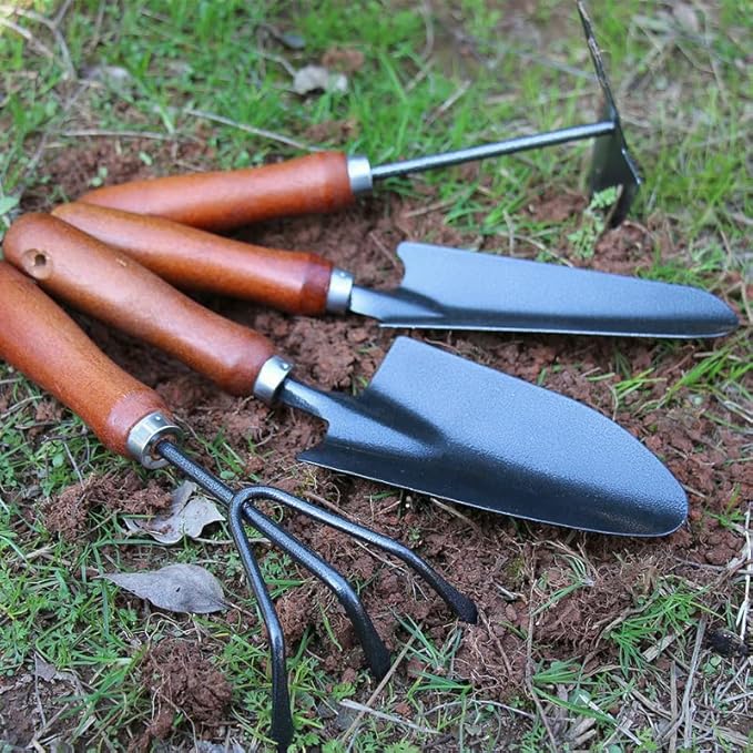 5PCS/Set Wooden Handle Iron Garden Shovel Rake Spade for Flowers Potted Plant Bonsai Mini Gardening Tools Set Digging Weeding