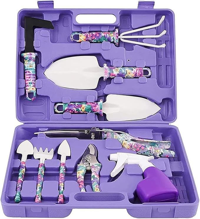 Garden Tool Set Gardening Gift 10 Pieces of Plant Hand Tool Set Suitable for Women and Men Gardeners(Purple10 Piece Set)