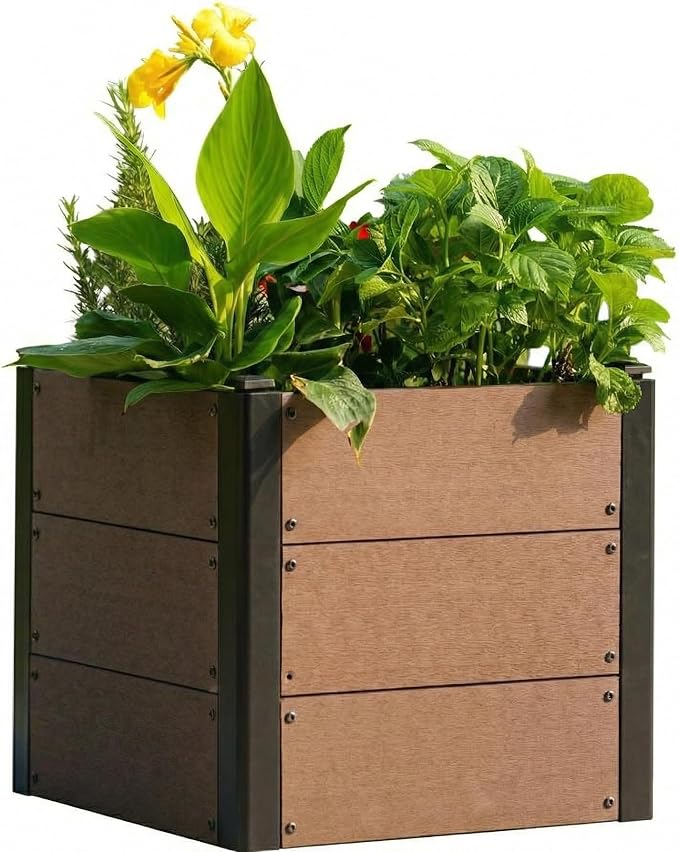 Wood Raised Garden Bed 19x19x17 in Tall Outdoor Planter Box with Open Bottom Deep Root Elevated Garden Bed for Vegetables Herbs Flowers All-Weather Composite Rectangle Planter for Patio Backyard
