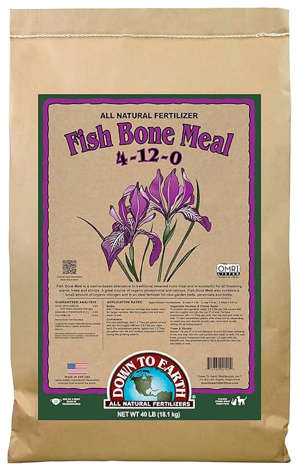 Down To Earth All Natural Fertilizers Organic Fish Bone Meal - High Phosphorus Plant Food for Buds Bulbs Blooms Flower Beds 4-12-0 40 lb