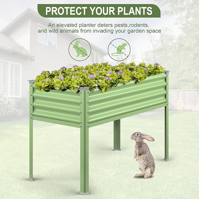 Raised Garden Bed with Legs 48×24×32in Galvanized Raised Garden Beds Outdoor Elevated Metal Planter Box for Gardening Vegetables Flowers Herb （Green）