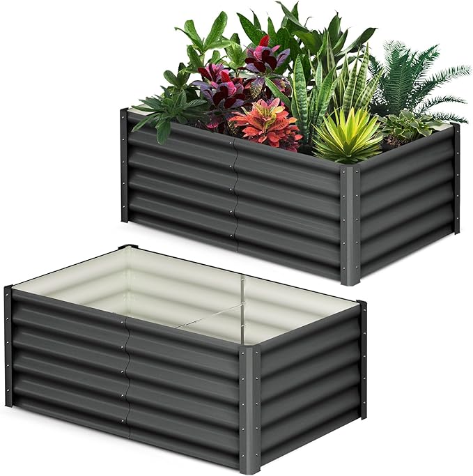 Large Outdoor Planter Boxes Kit Set of 26x3x1.5ft Galvanized Raised Bed Planter with Open-Ended Base Design Elevated for Outdoor Plants Durable Raised Bed for GardeningGreen