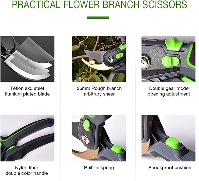 Gardening Tools Heavy Duty Plant Trim Horticulture Hand Pruner Cut Secateur Shrub Garden Scissor Tool Anvil Branch Shear Orchard Pruning Shears for Fruit Trees(Black2)