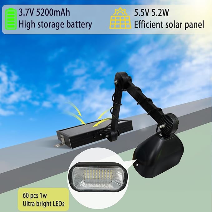 Solar Billboard Light Solar Sign Light 5200 mAh with 60 Super Bright LEDs for Outdoor Signs Advertisement Signs Highway