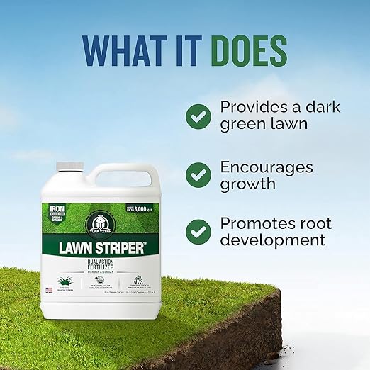 Turf Titan Lawn Striper 1 Gallon- Iron &amp Nitrogen Fertilizer to Promote Dark-Green Stripe-Defined Turfs - Kids &amp Pet Safe Natural Lawn Fertilizer - Green Grass Fertilizer - Covers up to 320