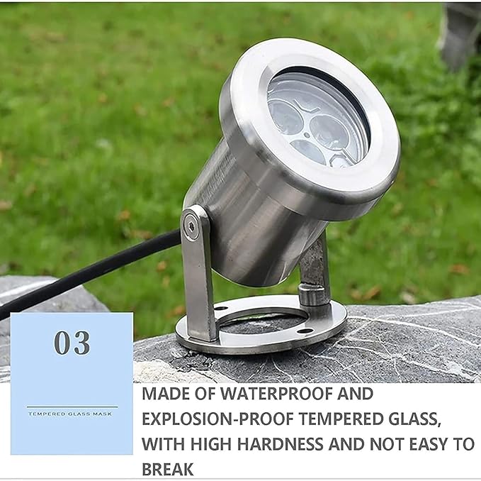 Submersible LED Swimming Pool Light - IP68 Waterproof Garden Pond Lights 304 Stainless Steel Fountain Decoration Underwater Landscape Lights(Blue Light)