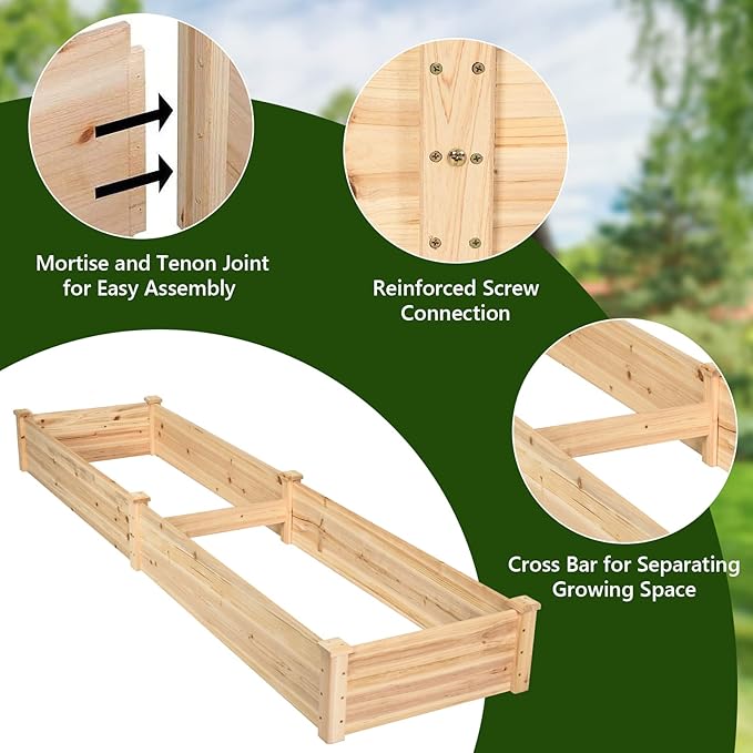 MAT EXPERT Raised Garden Bed Elevated Planter Box with Open Bottom for Fruit Vegetables Flowers Herbs Wooden Growing Bed for Garden Patio Yard Outdoor Lawn 97”L x 25.5”W x 10”H